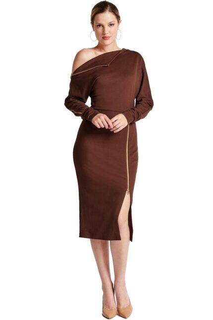 Elegantes Josefa Kleid, asymmetrisch, mit langen Ärmeln